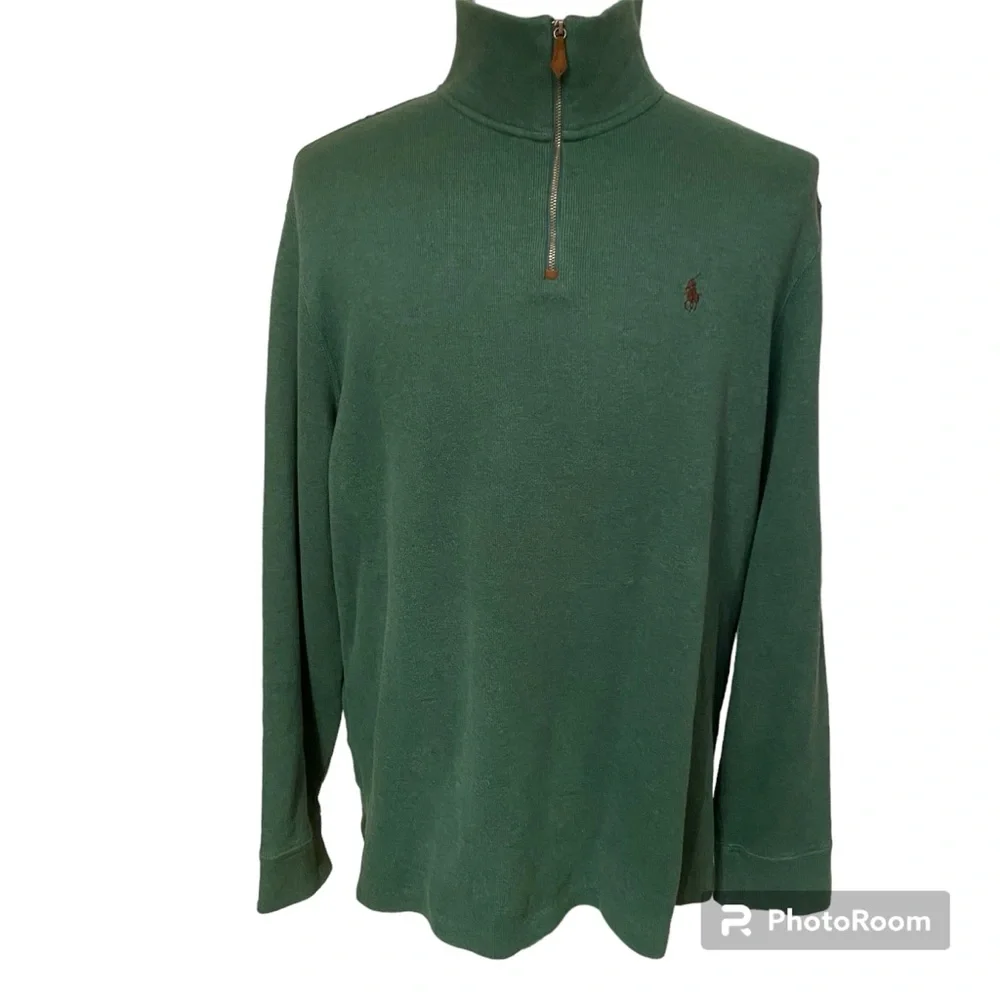 POLO RALPH LAUREN MENS 1/4 ZIP SWEATER GREEN COTTON SIZE XL